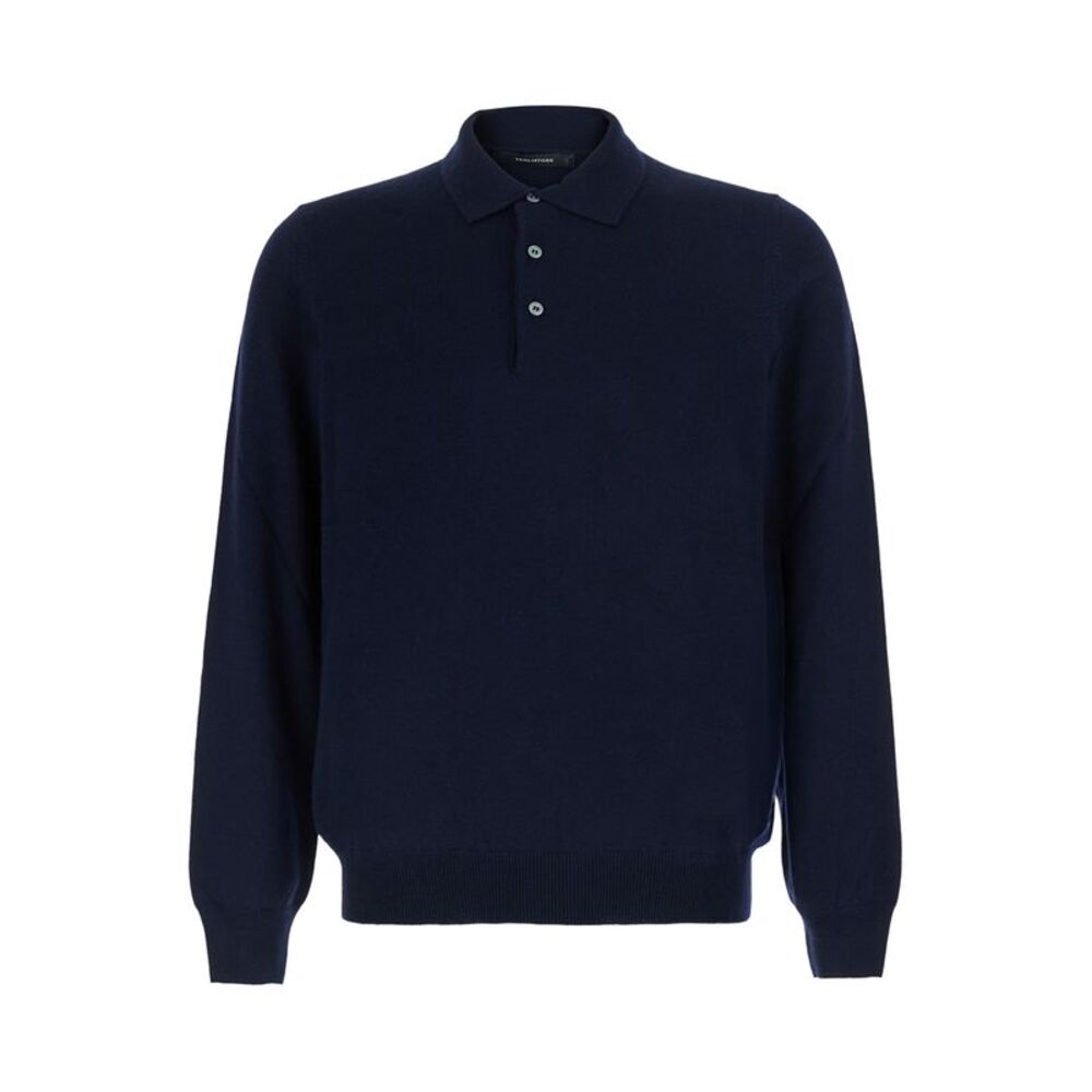Tagliatore Men Blue Sweater With Polo Style Collar In Wool Blend For Men